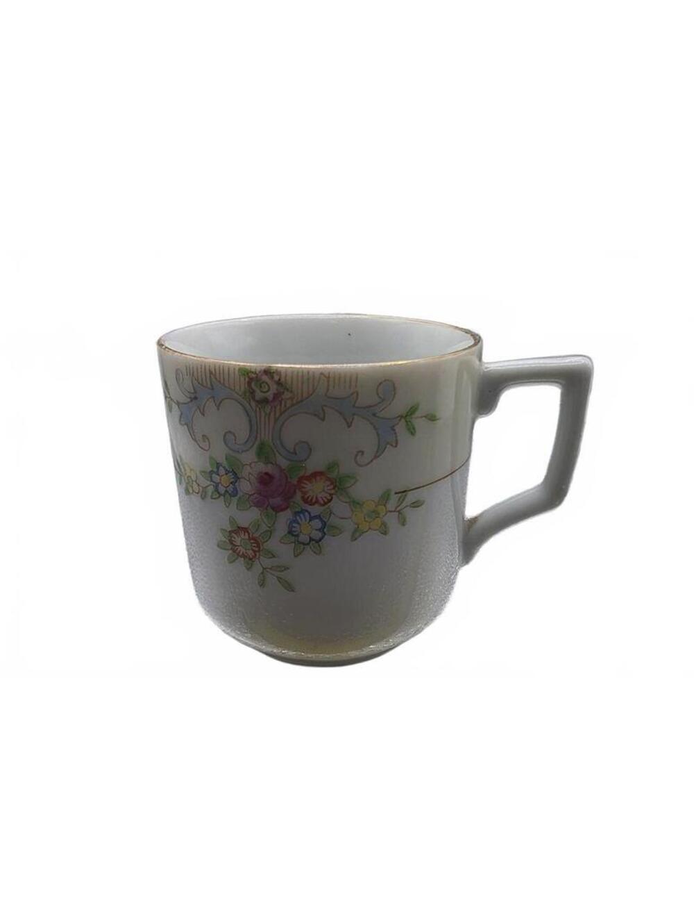 Vintage Occupied Japan Floral Porcelain Demitasse Cup Gold Trim 1945-52